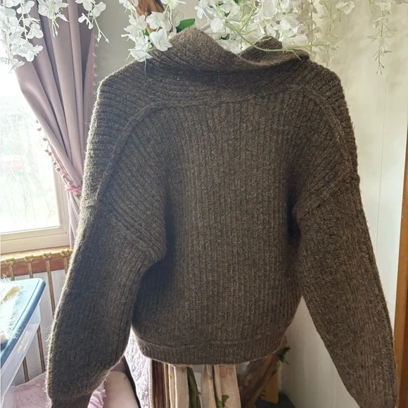 Tribal Taupe Ribbed Shawl-Collar Cardigan - Picture 6 of 10